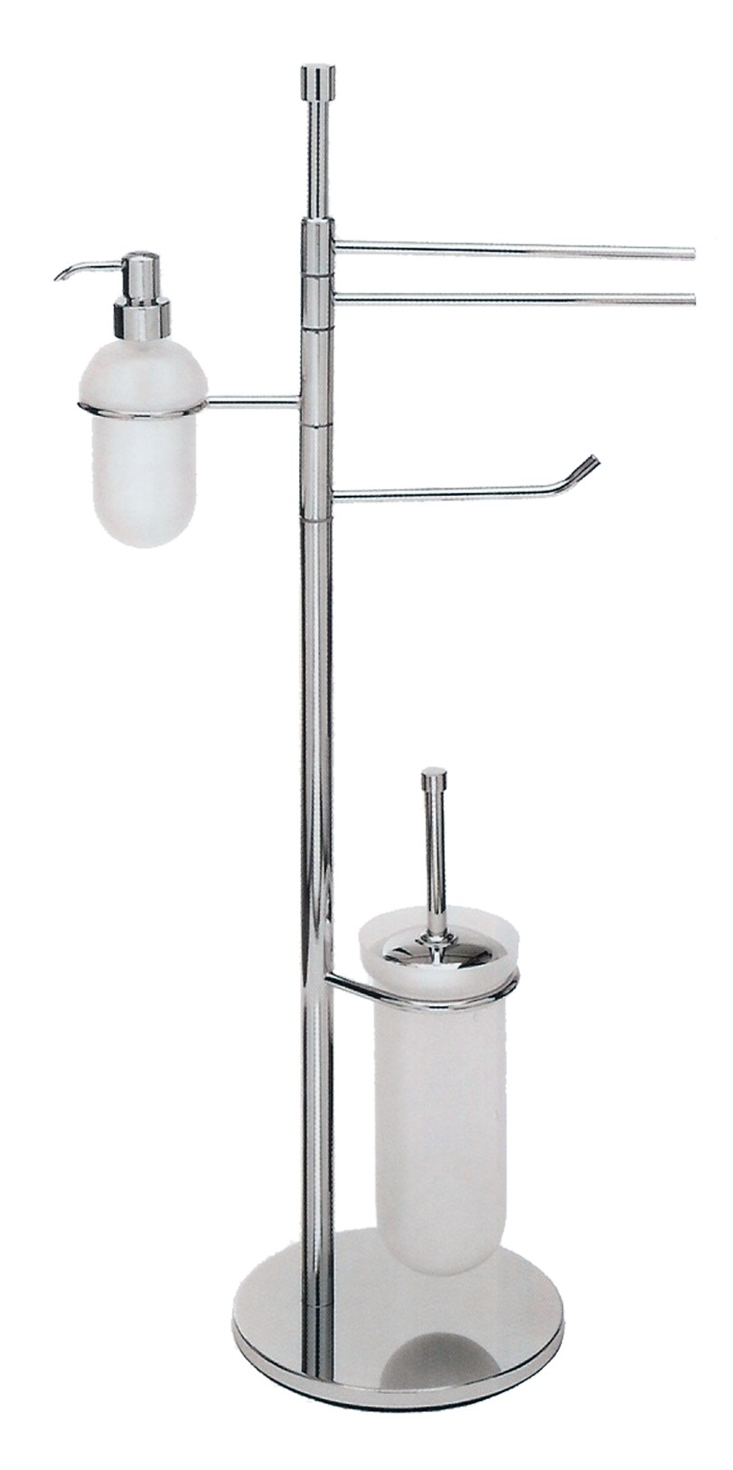 Piantana Porta Scopino in Vetro Satinato, Porta Rotolo, Porta Dispencer e Porta Salviette Bidet a 2 Aste Piantana Porta Scopino in Vetro Satinato, Porta Rotolo, Porta Dispencer e Porta Salviette Bidet a 2 Aste